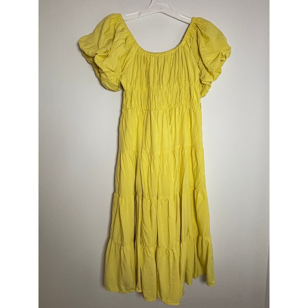 LILLUSORY Yellow Smocked Tiered Midi Dress Puff Sleeve Cottagecore‎ Womens Large